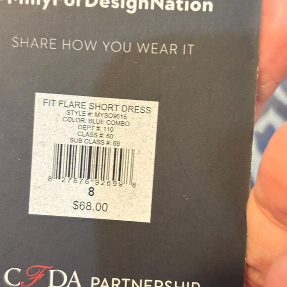 Milly Fit and Flare Blue White Print V Neck Sleeveless Dress - Picture 6 of 13